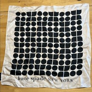 Kate Spade. Cream white silk scarf with black logo tag. 19x20